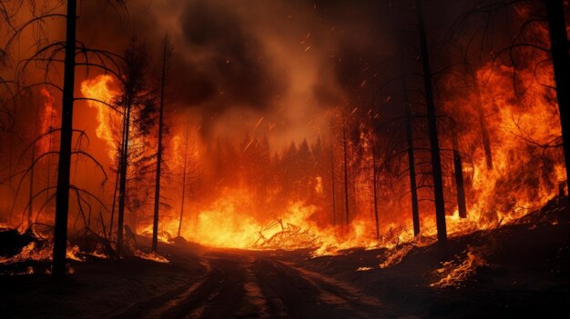 Foto di un incendio forestale fuori controllo generato dall'AI.