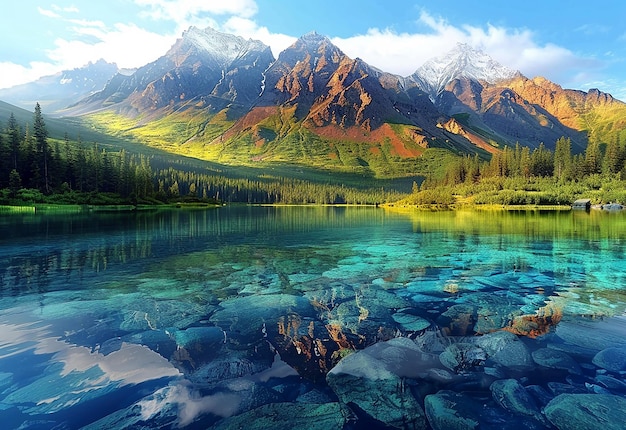 Foto di un lago con una montagna sullo sfondo montagne innevate carte da parati di montagna