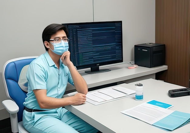 Foto di un medico in servizio in ufficio con immagini AI generativa