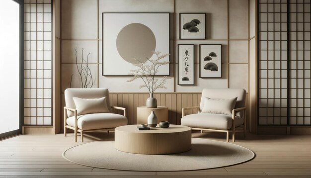 Foto di un moderno soggiorno in stile giapponese