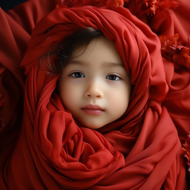 foto di un neonato che indossa un carino abito da bambino rosso
