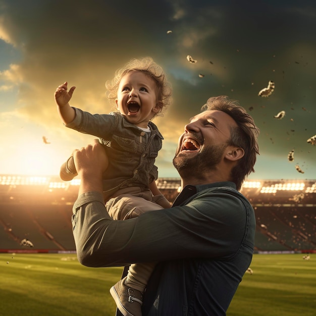 foto di un padre felice e dei suoi figli che festeggiano la festa del padre