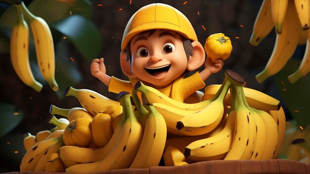 foto di un personaggio D che tiene un mucchio di banane mature