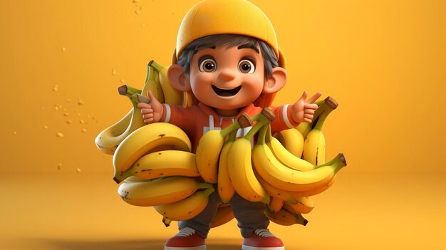 foto di un personaggio D che tiene un mucchio di banane mature