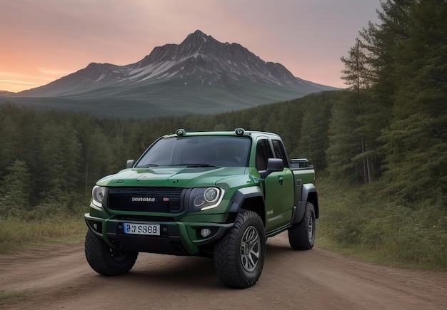 Foto di un pick-up futuristico e moderno in paesaggio