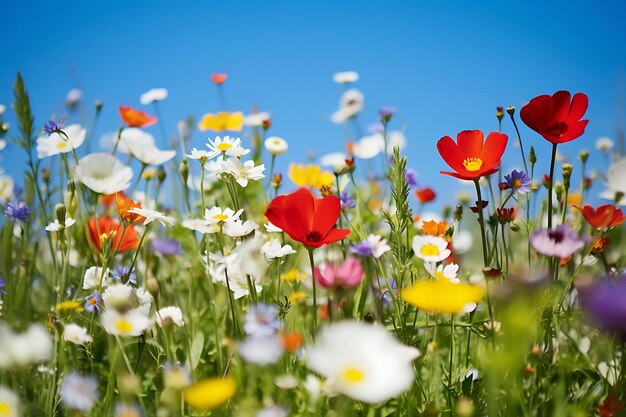 Foto di un prato di fiori selvatici in un paesaggio primaverile