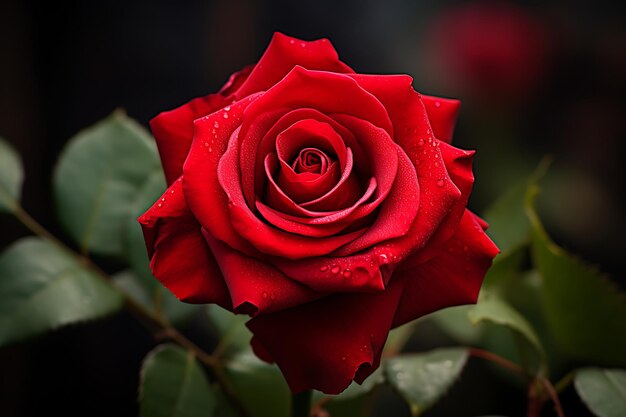 Foto di un primo piano di una singola rosa rossa