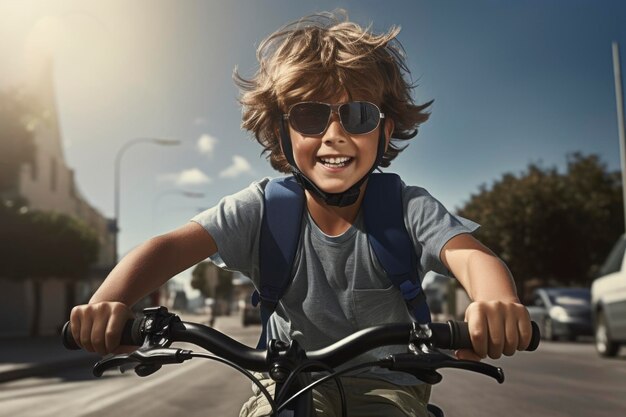 Foto di un ragazzo in bicicletta