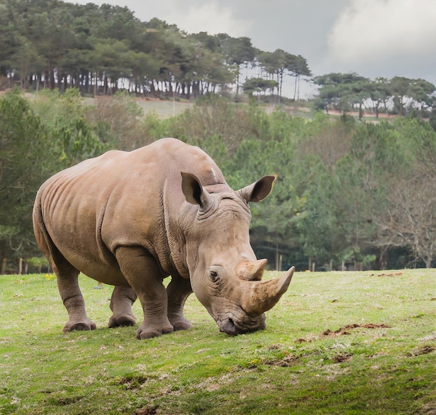 Foto di un rinoceronte sulla savana nel parco nazionale dell'Africa