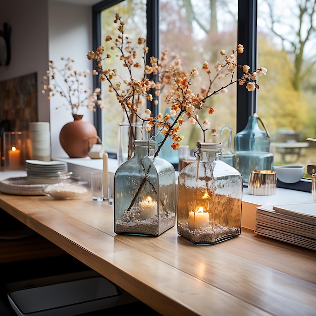 Foto di un tavolo da cucina decorato in autunno