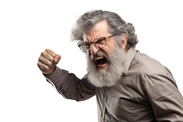 Foto di un uomo arrabbiato sullo sfondo bianco dello studio