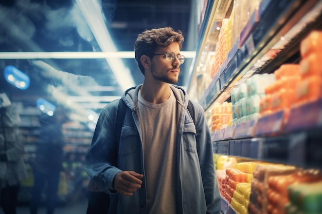 Foto di un uomo che compra in un supermercato