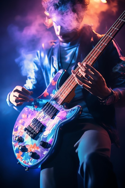 Foto di un uomo che suona la chitarra elettrica