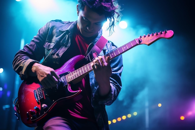 Foto di un uomo che suona la chitarra elettrica