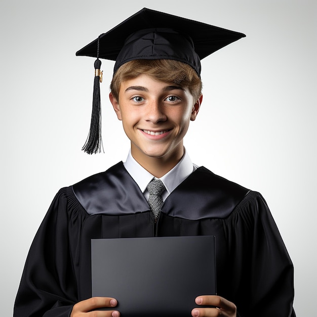 foto di un uomo sorridente in piedi con un diploma generato dall'IA