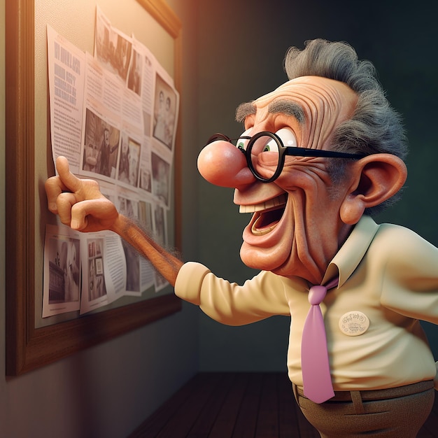 Foto di un vignettista 3D di un vecchio bellissimo e felice