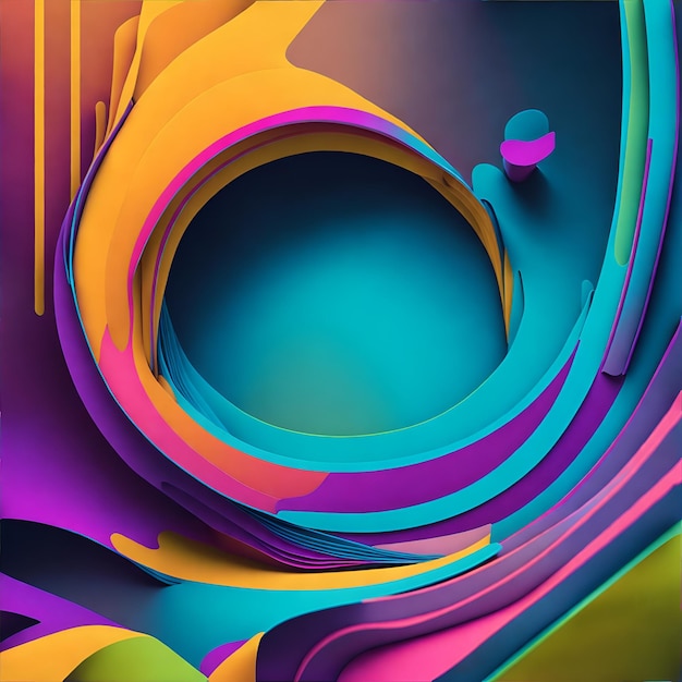 Foto di un vivace dipinto digitale con vorticosi colori blu giallo e viola