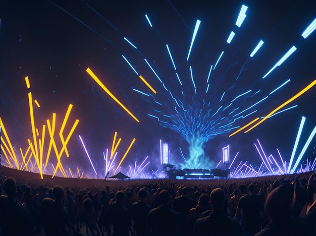 Foto di un vivace pubblico ad un concerto che ascolta musica dal vivo