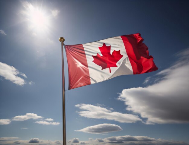 Foto di una bandiera del Canada con la bacchetta durante la Giornata internazionale del Canada Acero sulla bandiera del Canada con intelligenza artificiale generativa