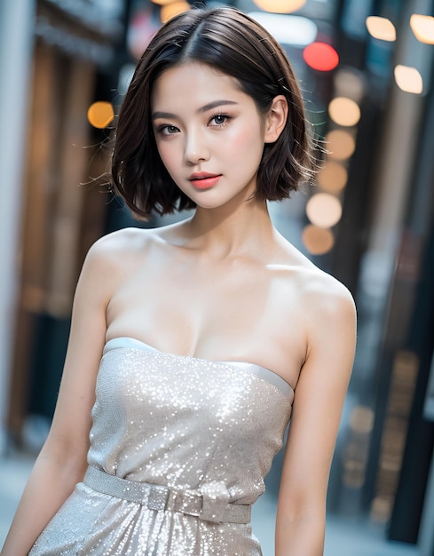 Foto di una bella donna asiatica sexy e sana che indossa un bikini con uno sfondo bianco pulito