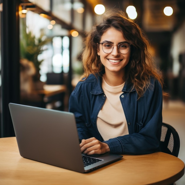 Foto di una bella donna gioiosa che usa un portatile Una bella donna d'affari che scrive su un portatile