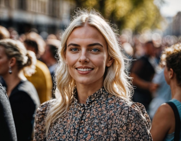 foto di una bella donna in Parade Street nell'intelligenza artificiale generativa di un paese europeo