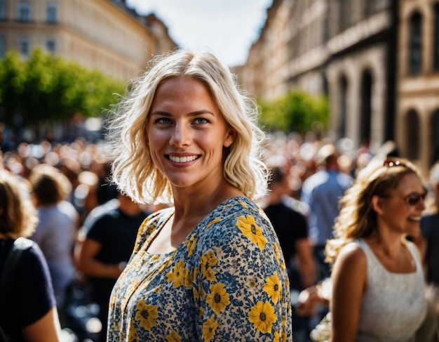 foto di una bella donna in Parade Street nell'intelligenza artificiale generativa di un paese europeo