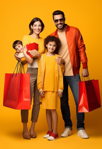 Foto di una bella famiglia felice che fa shopping insieme