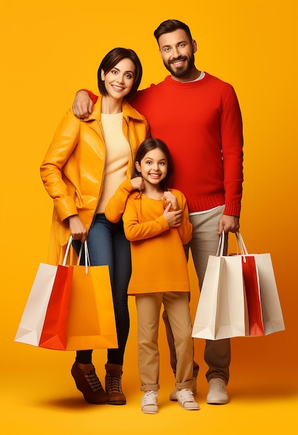 Foto di una bella famiglia felice che fa shopping insieme