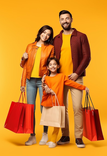Foto di una bella famiglia felice che fa shopping insieme