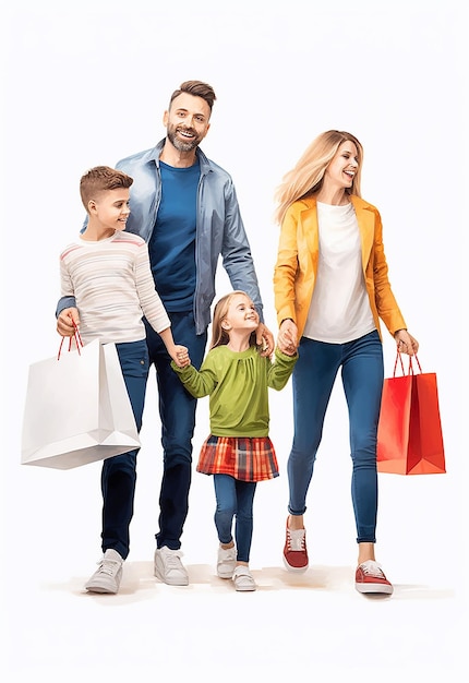 Foto di una bella famiglia felice che fa shopping insieme