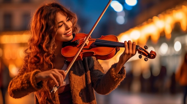 Foto di una bella giovane donna che suona il violino