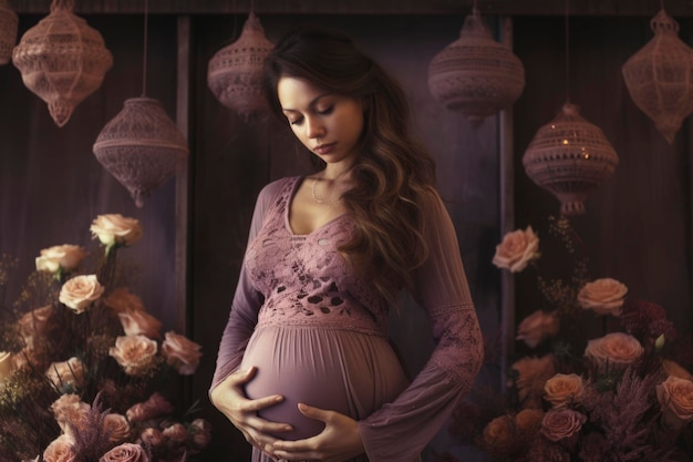 Foto di una bella giovane donna incinta che posa in studio