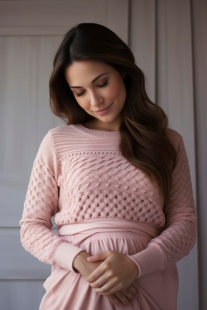 Foto di una bella giovane donna incinta che posa in studio