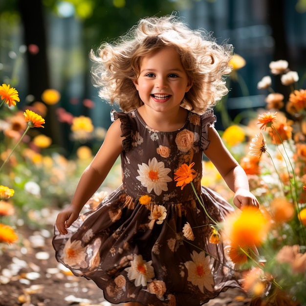 foto di una bella ragazza che gioca in giardino