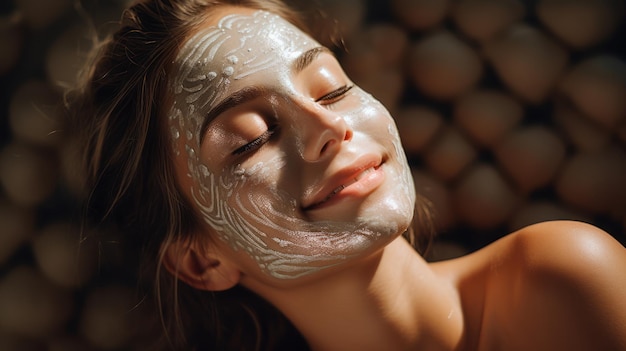 foto di una bella ragazza con un modello per la cura della pelle con maschera