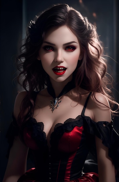 foto di una bella ragazza vampiro che mostra il corpo pieno di zanne di una bella donna ultra realistica