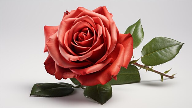 foto di una bella rosa rossa con foglie generative ai