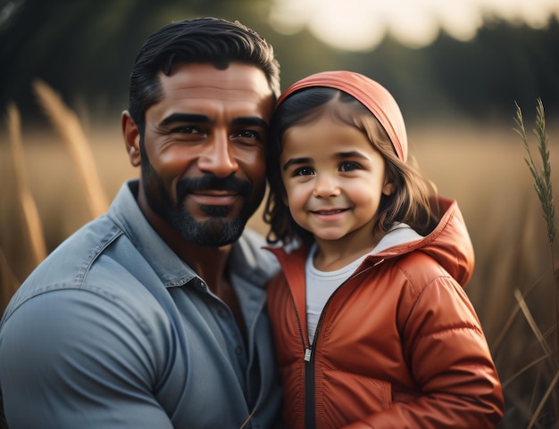 Foto di una bellissima figlia con il suo eroe padre in una felice festa del papà con l'IA generativa