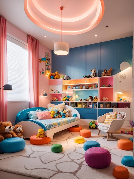 Foto di una cameretta per bambini vivace e giocosa con un tema colorato