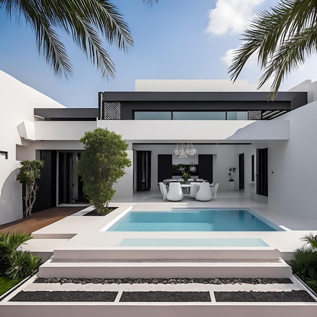 Foto di una casa contemporanea con una splendida piscina coperta come punto focale AI