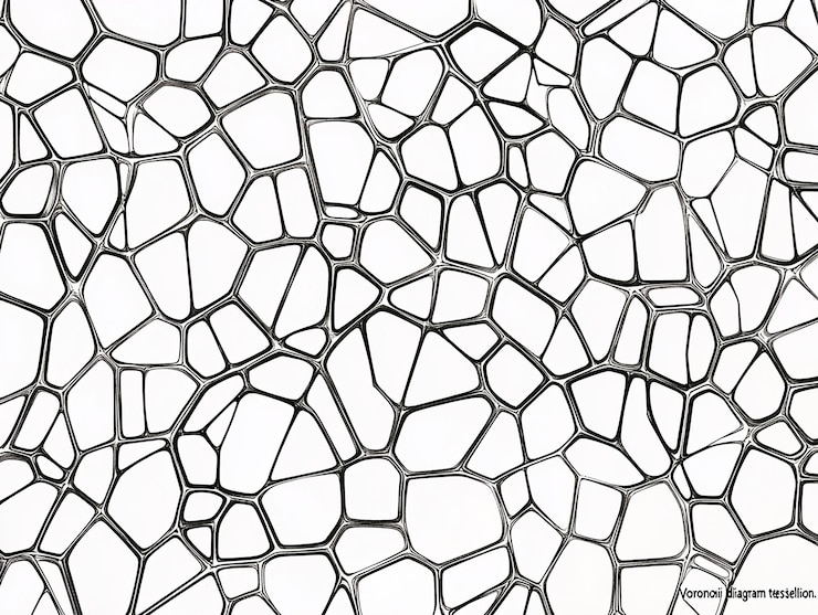 Foto foto di una cella astratta del diagramma di voronoi con linee nere irregolari che formano un modello geometrico