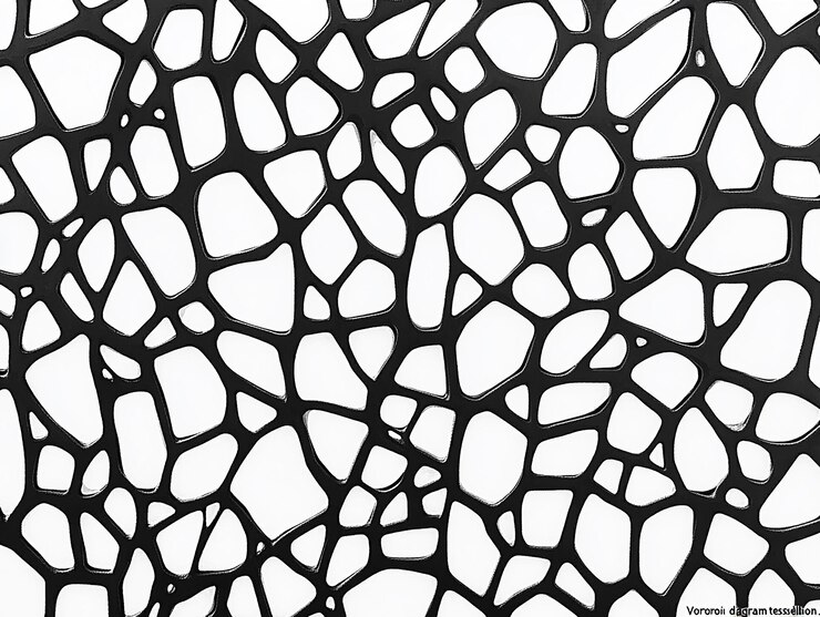 Foto foto di una cella astratta del diagramma di voronoi con linee nere irregolari che formano un modello geometrico