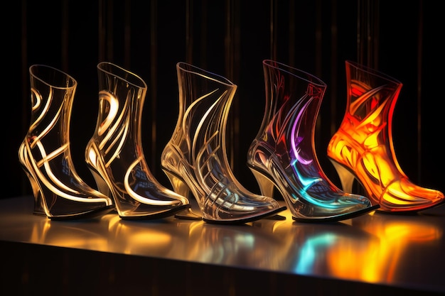 Foto di una collezione di scarpe di designer con illuminazione artistica Generative AI