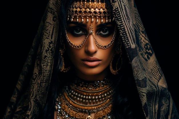 foto di una donna araba che indossa i costumi della sua cultura
