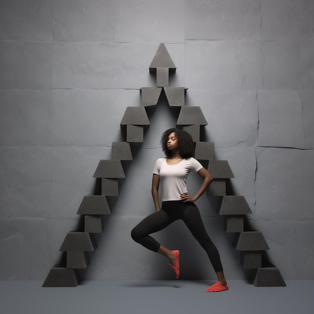 foto di una donna che fa yoga e meditazione davanti al muro di colore grigio