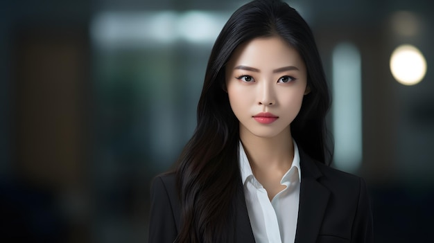 Foto di una donna con i capelli lunghi e neri e una camicia bianca