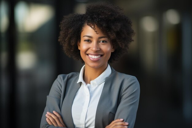 Foto di una donna d'affari afroamericana sorridente con le braccia incrociate