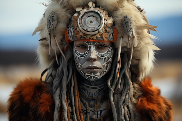 foto di una donna indiana che indossa costumi e dipinti indigeni