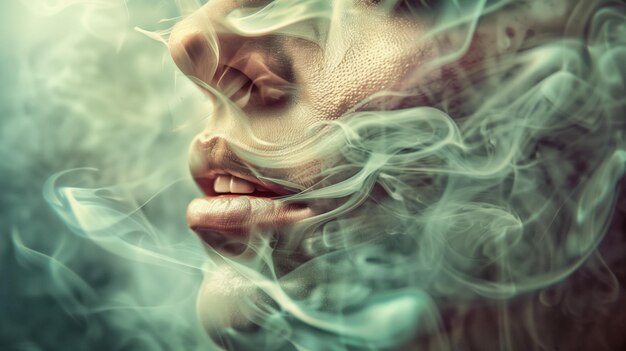 Foto di una donna malata dietro una spessa parete di fumo foto generata dall'AI